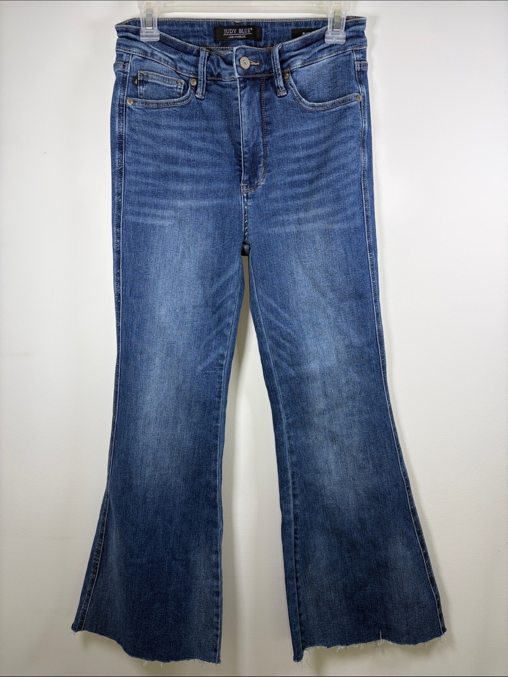 Judy Blue Medium Wash Flare Jeans with Frayed Raw Hem - Sz 7/28